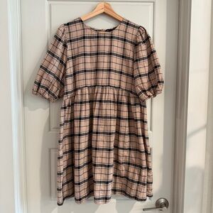 ASOS Puff Sleeve Plaid Gingham Mini Dress Size 12